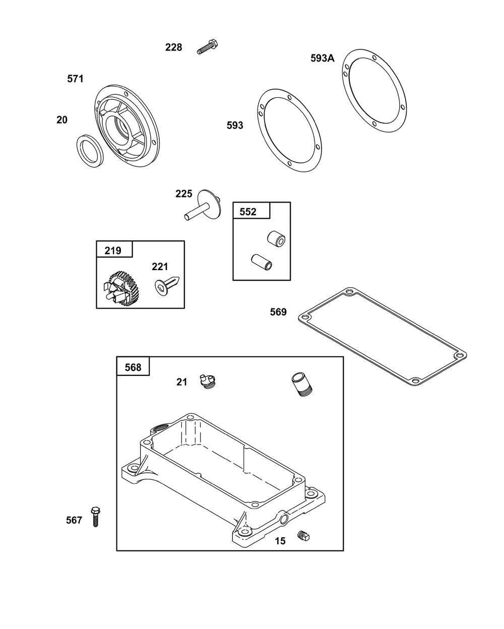 Crankcase Cover/Sump Group Diagram and Parts List for 243431-3135-08  Briggs and Stratton Engine